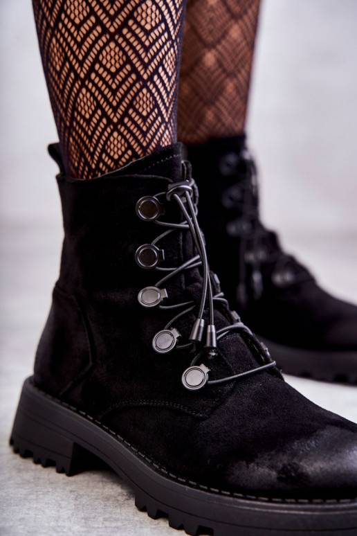 Women's Suede Warm Boots With Ribbed Black Helia