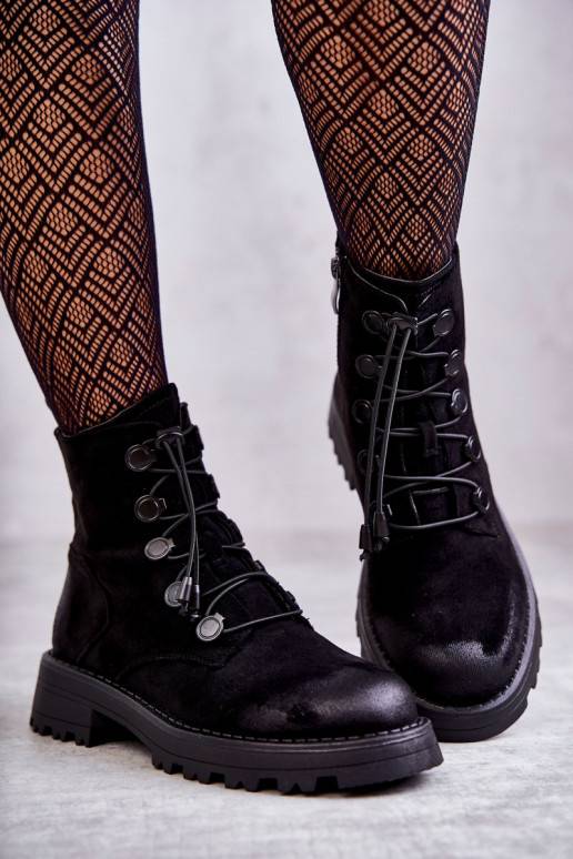 Women's Suede Warm Boots With Ribbed Black Helia Women's Suede Warm Boots With Ribbed Black Helia