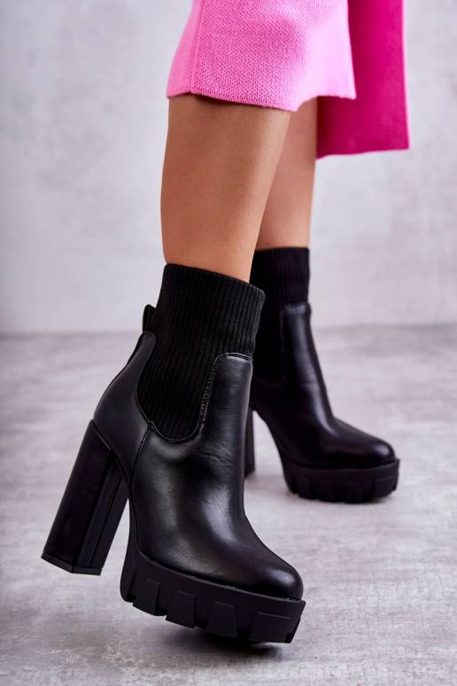 Women's Leather Boots With A Sock Black Adalyn