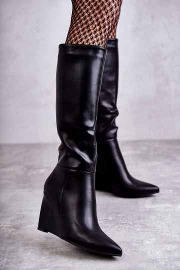Leather Women's Wedge Boots Black Arlene 2