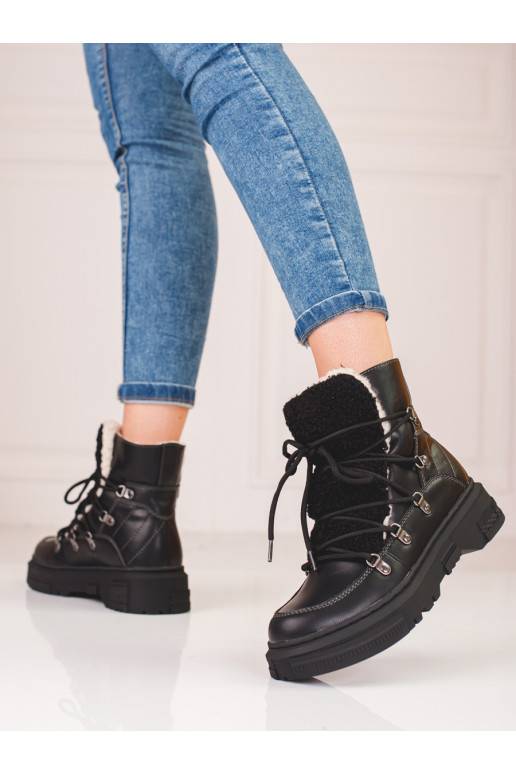 black Women's snow boots with sheepskin Shelovet