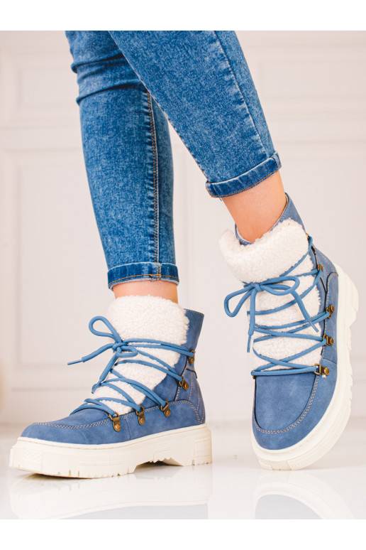 blue Women's snow boots with sheepskin Shelovet