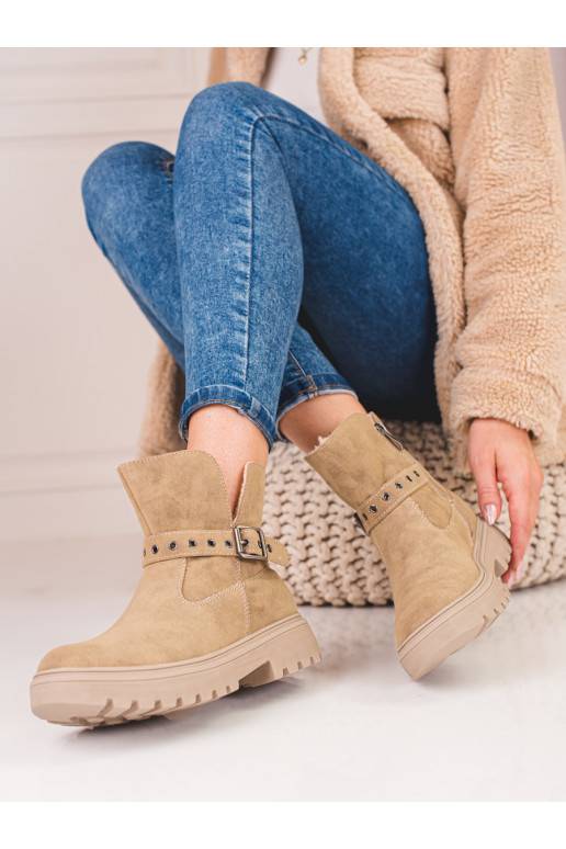 beige women's boots Shelovet from eco suede