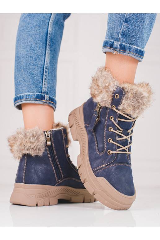 blue Women's boots with fur Shelovet