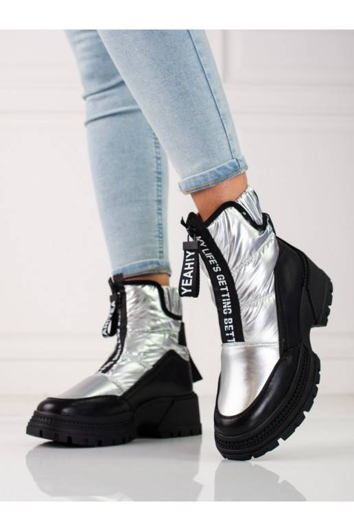silver color Women's snow boots with platform Shelovet