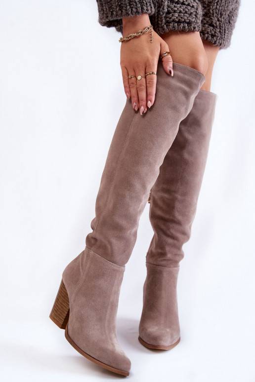 Women's Suede Thigh High Boots Lewski 2833 Grey
