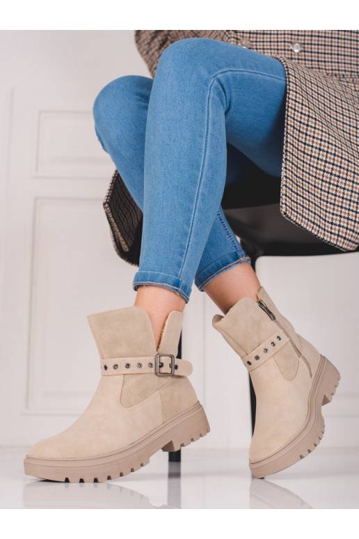 beige women's boots Shelovet from eco suede