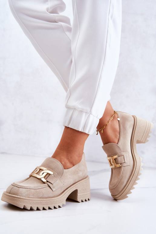 Suede Shoes With Golden Decoration Light Beige Idealize Suede Shoes With Golden Decoration Light Beige Idealize