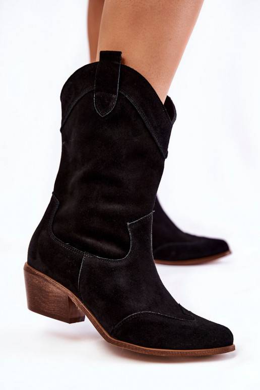 Suede Boots Cowboy Boots Lewski Shoes 3198 Black