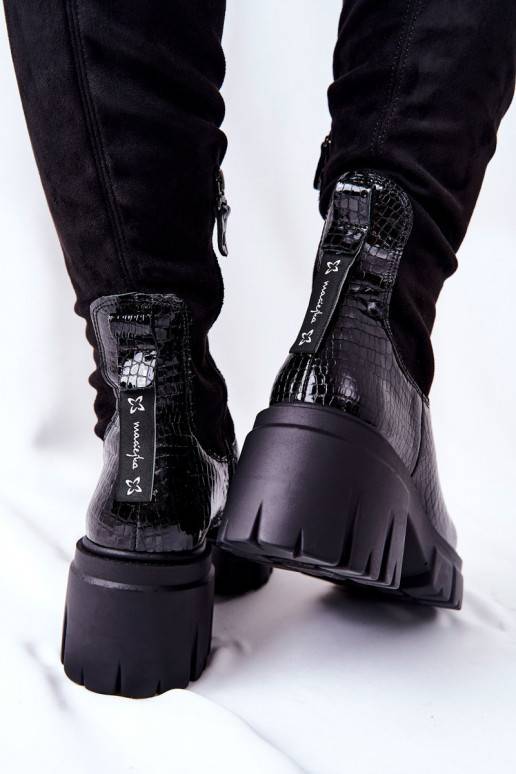 Leather Boots Maciejka Crocodile Black 05260-01  Leather Boots Maciejka Crocodile Black 05260-01