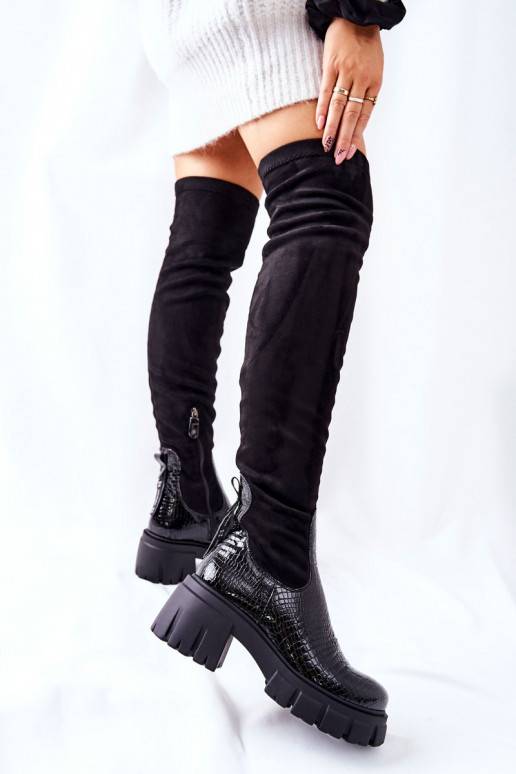 Leather Boots Maciejka Crocodile Black 05260-01  Leather Boots Maciejka Crocodile Black 05260-01