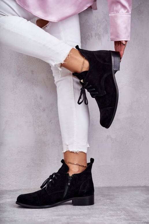 Suede Booties Laced Boots Nicole 2781 Black