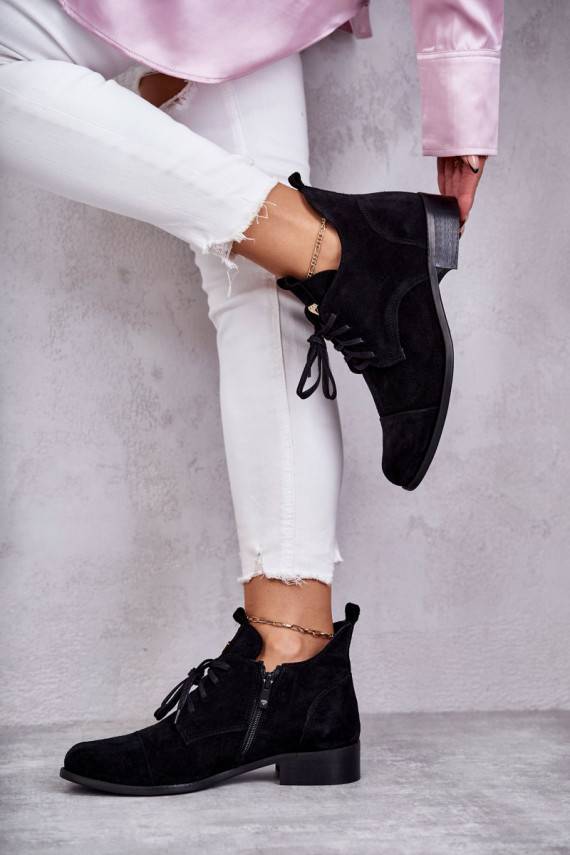 Suede Booties Laced Boots Nicole 2781 Black