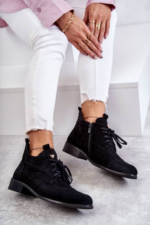 Suede Booties Laced Boots Nicole 2781 Black