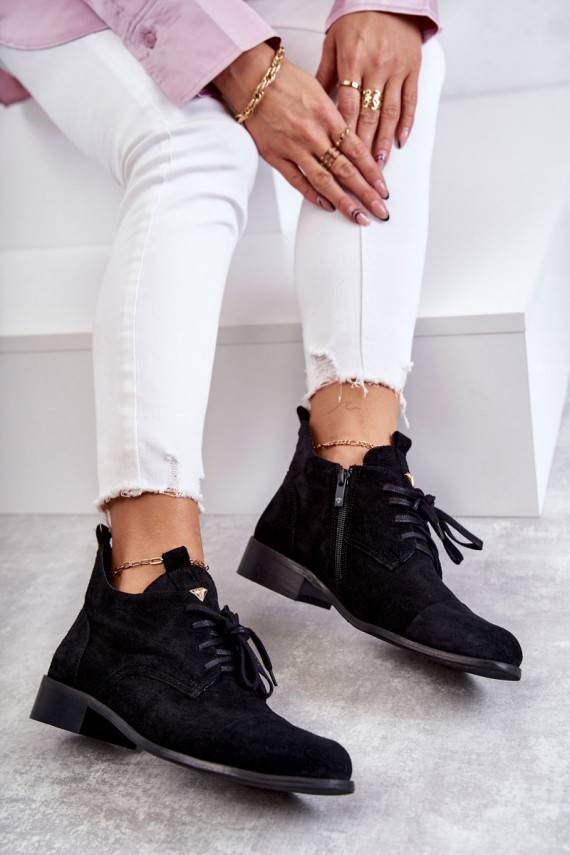 Suede Booties Laced Boots Nicole 2781 Black