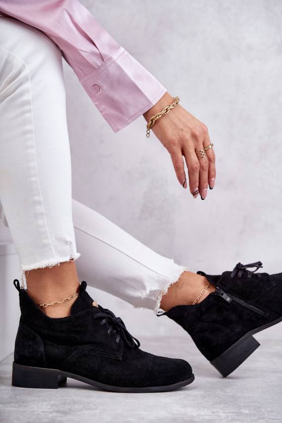 Suede Booties Laced Boots Nicole 2781 Black