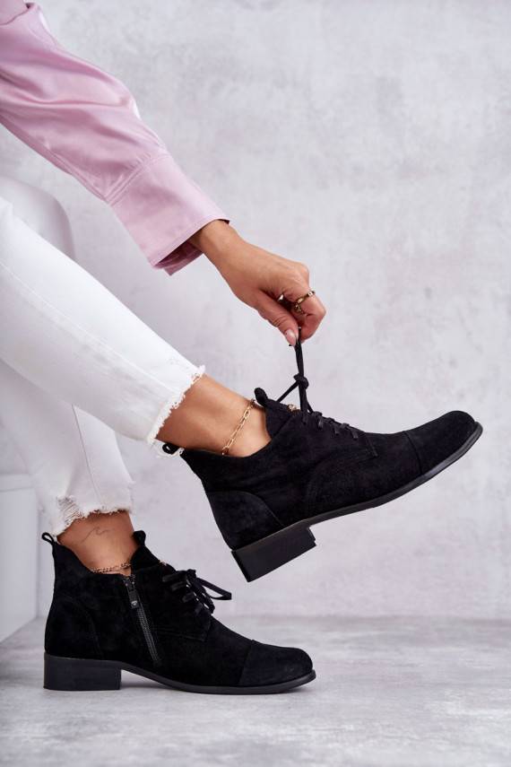 Suede Booties Laced Boots Nicole 2781 Black
