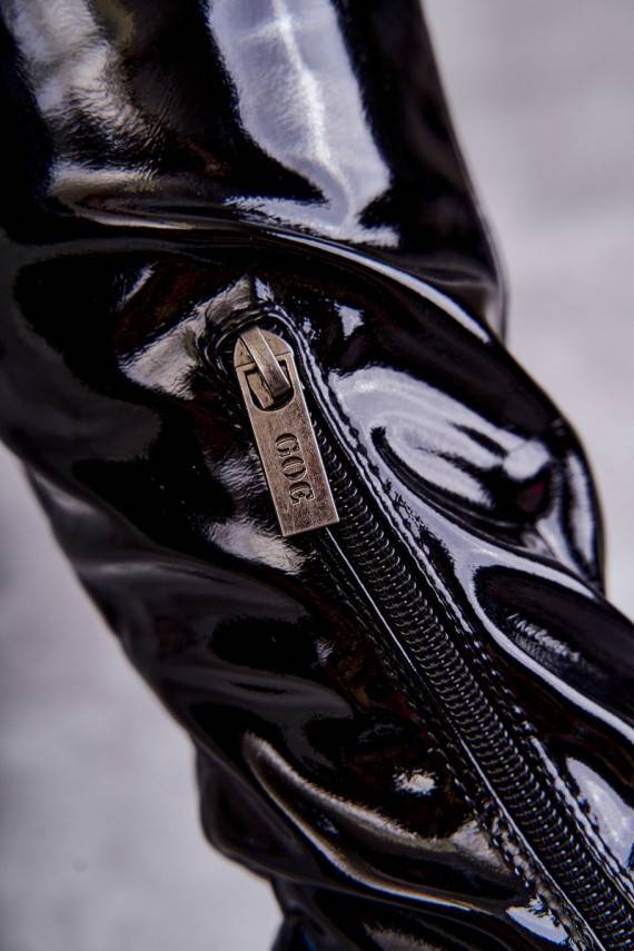 Lacquered Boots Over the knee On Flat Heel GOE KK2N4023 Black