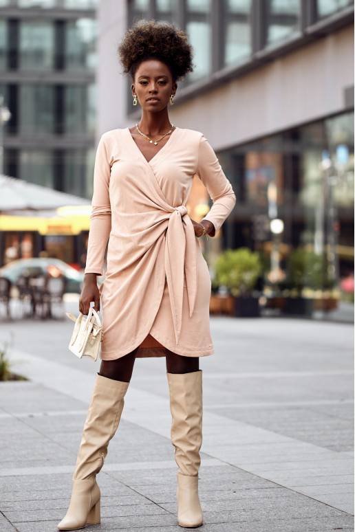 Dress in a twisted pattern  beige FK623 Dress in a twisted pattern  beige FK623