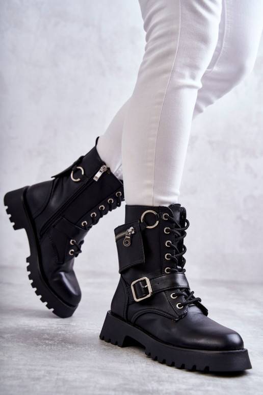 Leather Boots On Flat Heels Black Marlis