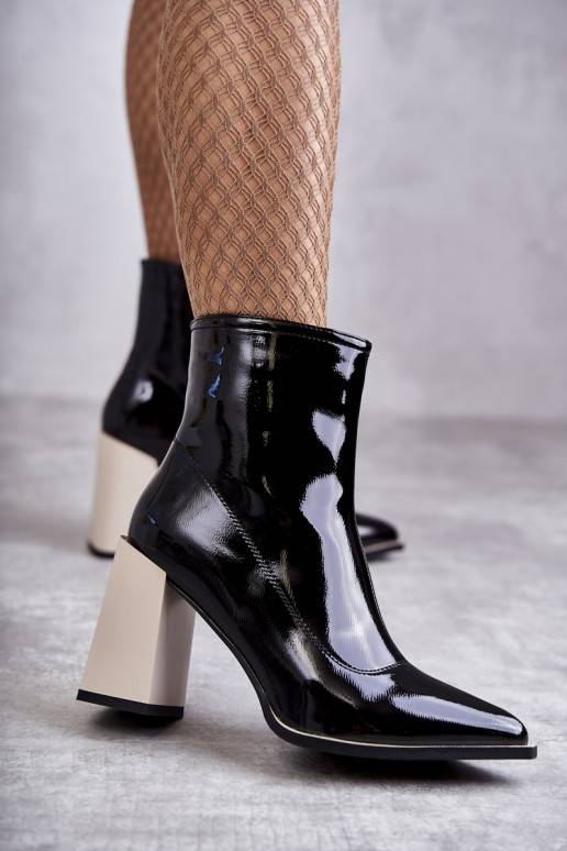 Women's Boots On Chunky Heels Black-White Bernhild