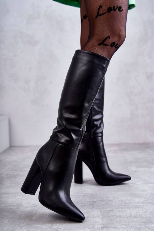 Classic Leather Boots On Heel Black Tressa Classic Leather Boots On Heel Black Tressa