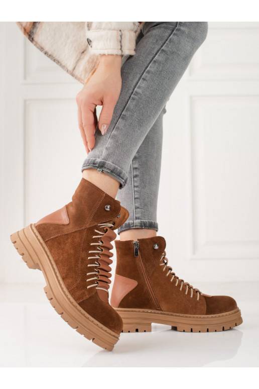 Brown color boots ze skóry naturalnej Shelovet
