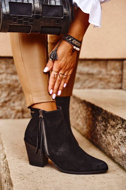 Women's Boots On Heel Suede Leather Big Star Black
