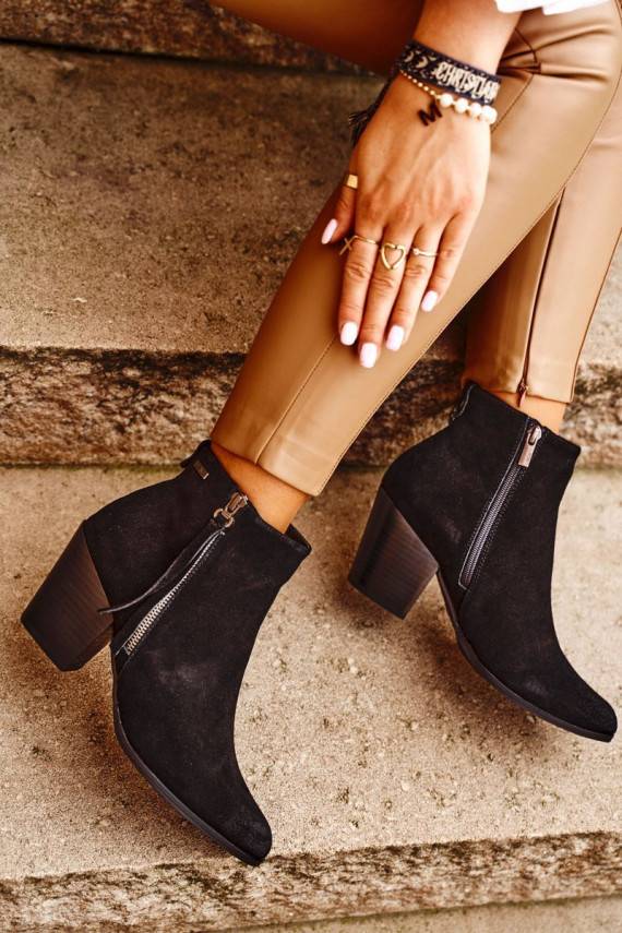 Women's Boots On Heel Suede Leather Big Star Black
