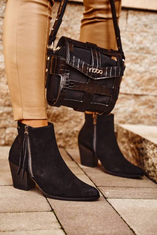 Women's Boots On Heel Suede Leather Big Star Black GG274362 Women's Boots On Heel Suede Leather Big Star Black GG274362