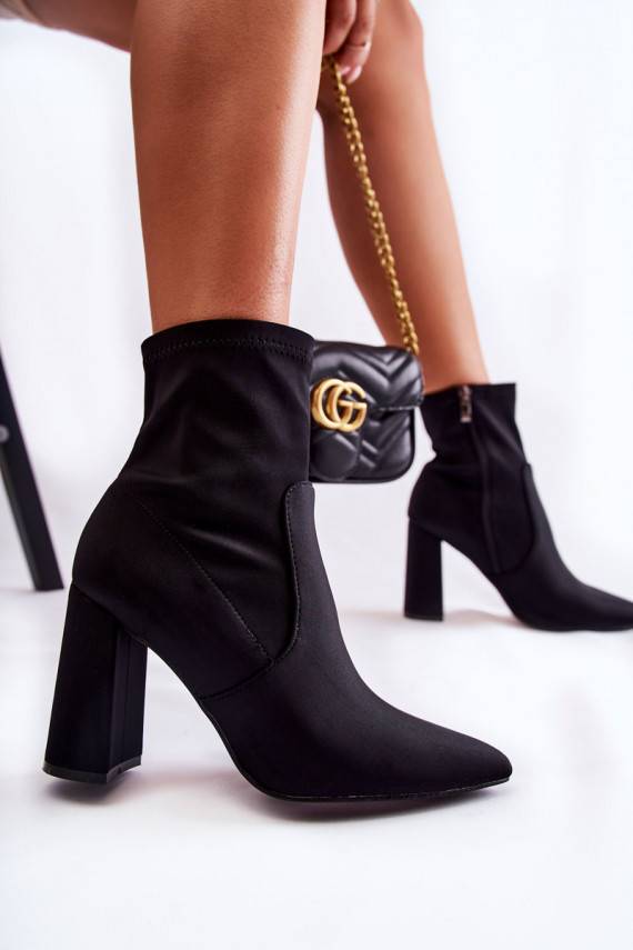 Women's Material Boots On Heel Black Amile