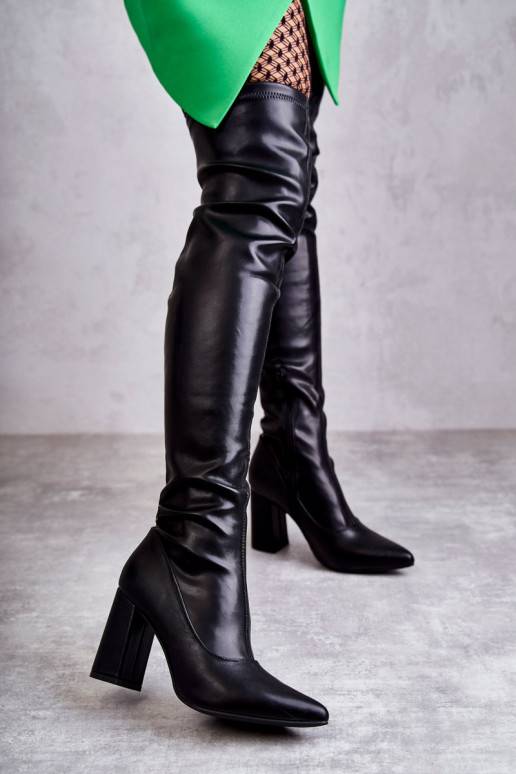 Leather High Heel Boots Black Casto