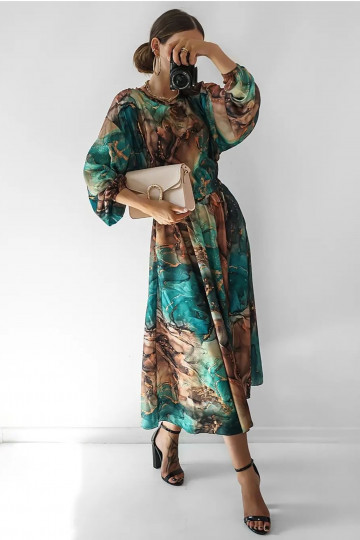 Midi satin dress Green Marble