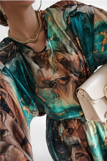 Midi satin dress Green Marble 2