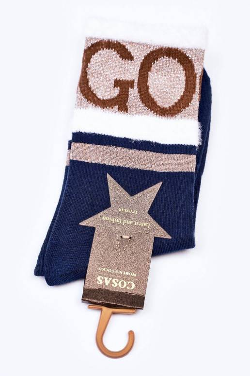 Women's Cotton Socks GO-GO With Fur COSAS Navy Blue