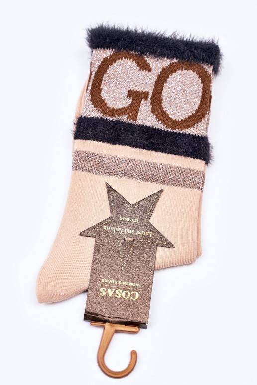 Women's Cotton Socks GO-GO With Fur COSAS Beige