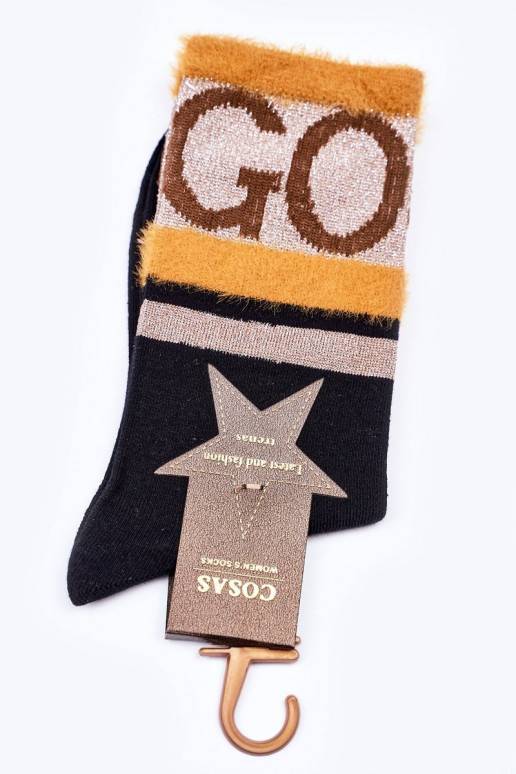 Women's Cotton Socks GO-GO With Fur COSAS Black