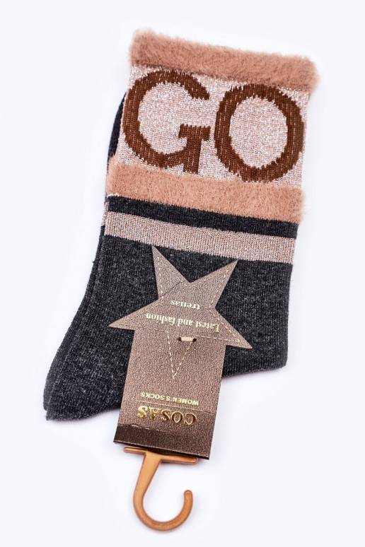 Women's Cotton Socks GO-GO With Fur COSAS Grey