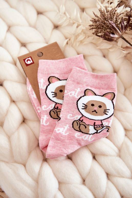 Women's Cotton Socks kitten Pink