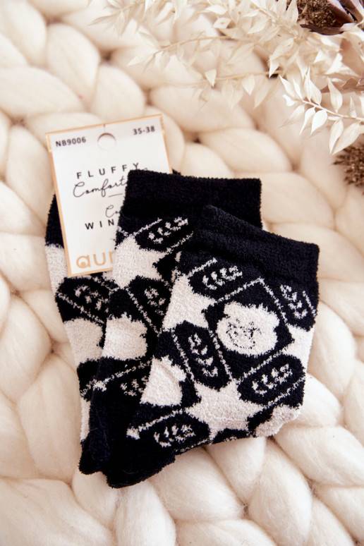 Women's warm socks with stars beige and black 