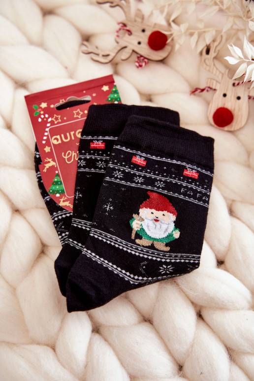 Women's Cotton Christmas Socks gnomes Black 