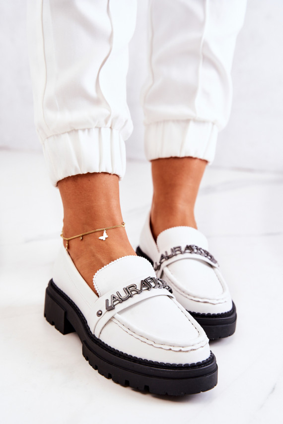 Leather Loafers Letters La.Fi White Jenefer