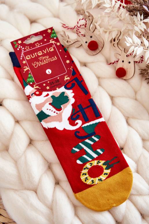 Women's Socks With A Christmas Pattern "Ho Ho Ho" Red