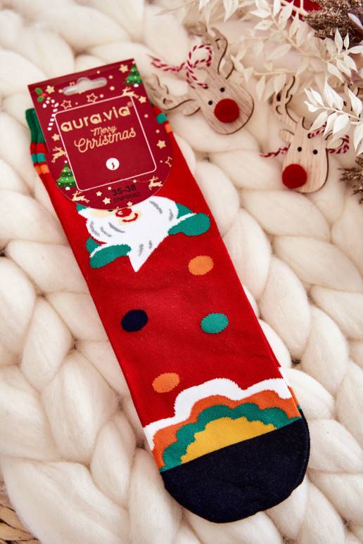 Women's Socks With A Christmas Pattern In Santa Claus Red