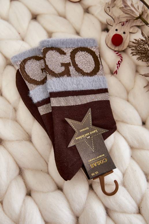 Women's Cotton Socks GO-GO With Fur COSAS Brown
