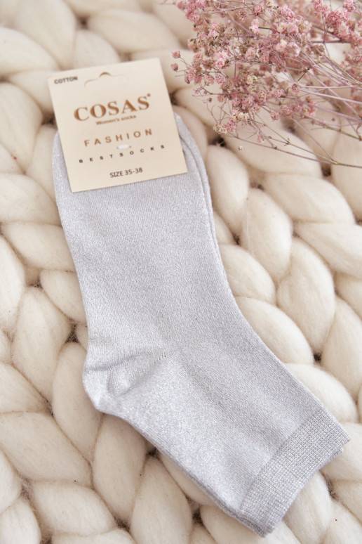 Women's Cotton Socks With Shiny Thread Cosas White