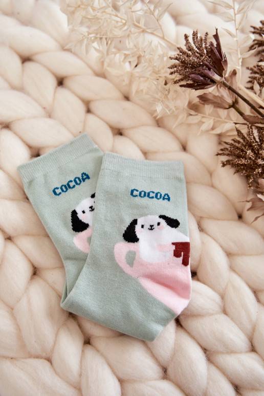Women's Funny Dog Socks In A Cup Green 