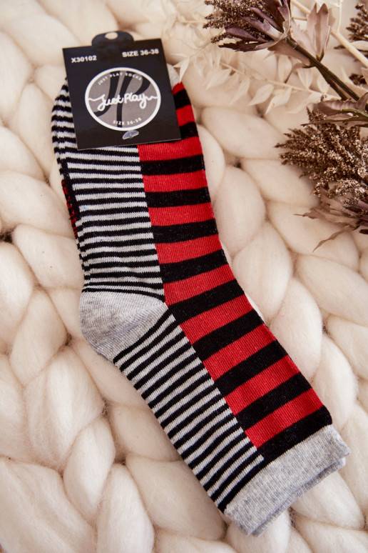 Women's classic socks with stripes and stripes Red