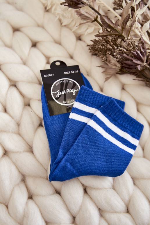 Women's Cotton Sports Socks With Stripes Blue