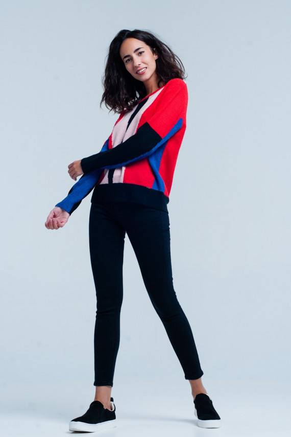 Red and Black Color Block Mon Amour - 2